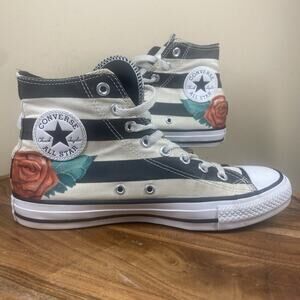 Converse Womens White Gothic Rose Skull Graphic Print Y2K White Size 9 Shoes